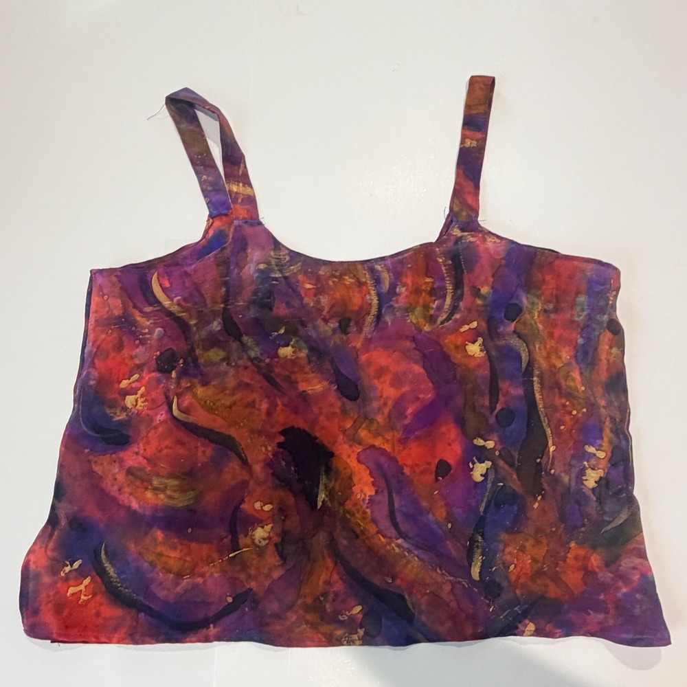 Evolve Pure Silk Tank Top Hand Painted Size M Abstract Art to Wear Whimsigoth